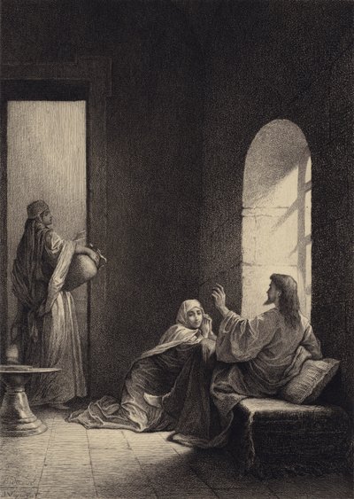 Jezus w Domu Marty i Marii autorstwa after Albert Robida