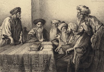 Judasz przed Sanhedrynem autorstwa after Albert Robida
