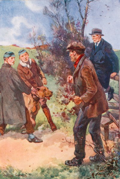 Mężczyzna cofnął się z nieprzyjemnym śmiechem, nie odrywając oczu od psa autorstwa after Archibald Bertram Webb