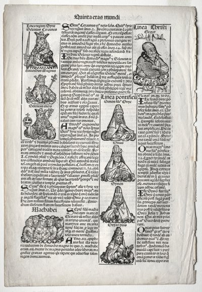 Strona genealogiczna; opublikowane w Kronice Norymberskiej przez Hartmanna Schedel autorstwa after Augustin Pajou