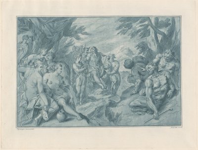 Muzyczny konkurs między Apollo i Pan autorstwa after Bartholomaeus Spranger Andrea Scacciati