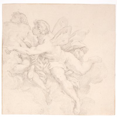Dwie postacie w chmurach, jedna z nich prawdopodobnie alegoria wiatru autorstwa after Carlo Maratti