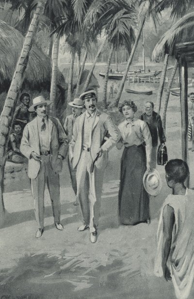 Robert Louis Stevenson i jego przyjaciele przybywają na Samoa autorstwa after Charles Mills Sheldon
