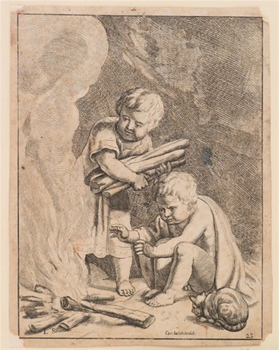 Dzieciom rozpalającym ogień autorstwa after Cornelis Holsteyn