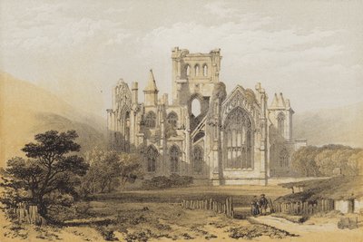 Opactwo Melrose, ze wschodu (chromolitho) autorstwa after David Roberts