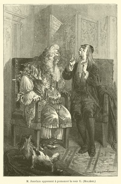 M Jourdain uczy się wymawiać głos U, Moliere autorstwa after Emile Antoine Bayard