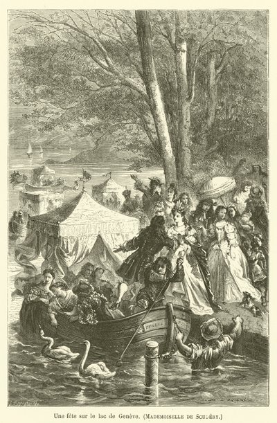 Impreza nad Jeziorem Genewskim, Mademoiselle de Scudery autorstwa after Emile Antoine Bayard