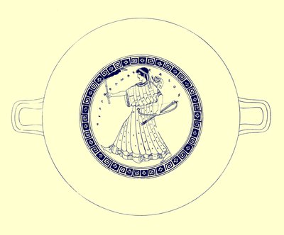Artemida z łukiem, strzałą i pochodnią, ilustracja z greckich obrazów wazonowych autorstwa J. E. Harrisona i D. S. MacColla, opublikowana w 1894 r. (obraz ulepszony cyfrowo) autorstwa after English School
