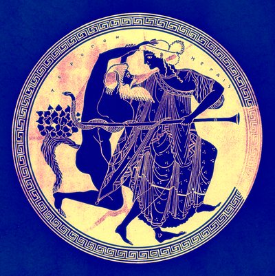 Satyr and Maenad, ilustracja z greckich obrazów wazonowych autorstwa J.E. Harrisona i D.S. MacColla, opublikowana w 1894 r. (obraz ulepszony cyfrowo) autorstwa after English School
