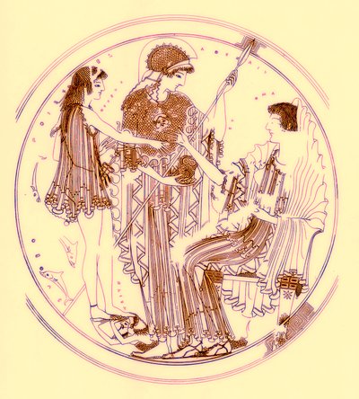 Tezeusz i Amfitryt, ilustracja z greckich obrazów wazonowych autorstwa J. E. Harrisona i D. S. MacColla, opublikowana w 1894 r. (obraz ulepszony cyfrowo) autorstwa after English School