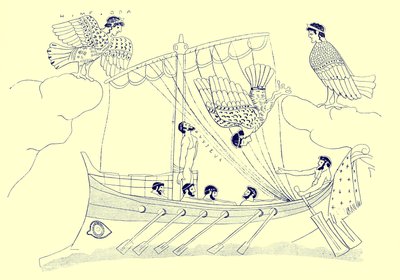Ulisses and the Sirens, ilustracja z greckich obrazów wazonowych autorstwa J.E. Harrisona i D.S. MacColla, opublikowana w 1894 r. (obraz ulepszony cyfrowo) autorstwa after English School