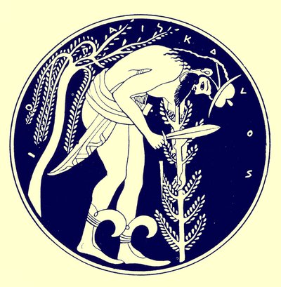 Woodman przy pracy, ilustracja z greckich obrazów wazonowych autorstwa J.E. Harrisona i D.S. MacColla, opublikowana w 1894 r. (obraz ulepszony cyfrowo) autorstwa after English School