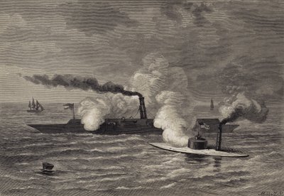 Atak Monitora na Merrimack autorstwa after Felix Octavius Carr Darley