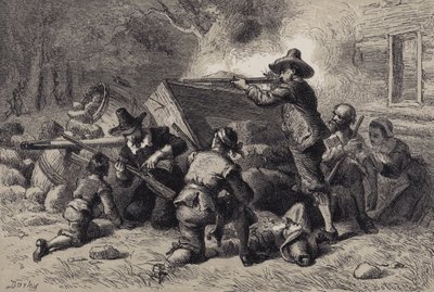 Wirginianie bronią się przed Indianami autorstwa after Felix Octavius Carr Darley
