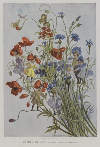 Fleurs Animees. Bleuets i Coquelicots. (Animowane kwiaty: chabry i maki) autorstwa after Firmin Bouisset