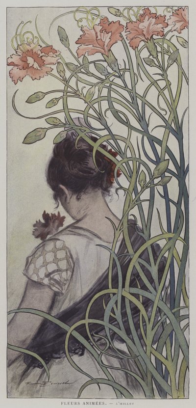 Fleurs Animees. LOeilleta. (Animowane kwiaty: goździk) autorstwa after Firmin Bouisset