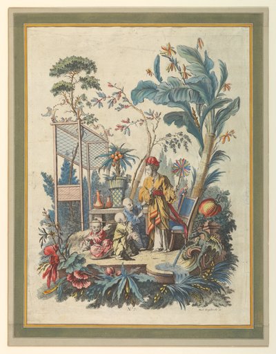 Płyta 7 zestawu chińskich scen rodzajowych autorstwa after Francois Boucher