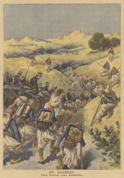 Wojska francuskie polujące na bandytów w Algierii autorstwa after Frederic Theodore Lix