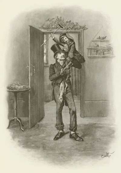 Bob Cratchit i Tiny Tim autorstwa after Frederick Barnard