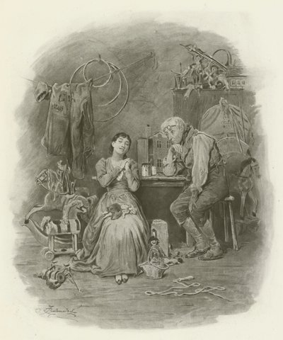 Caleb Plummer i jego niewidoma córka autorstwa after Frederick Barnard
