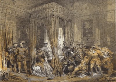Sypialnia Queen Marys, Holyrood (chromolitho) autorstwa after George Cattermole