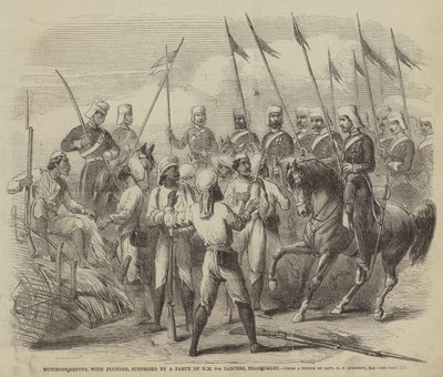 Buntowniczy sipajowie z Plunderem zaskoczeni przez partię HM 9th Lancers, niedaleko Delhi autorstwa after George Francklin Atkinson
