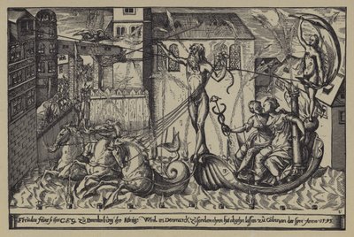 Fajerwerki na zamku margrabiego brandenburskiego w Colln nad Szprewą z okazji wizyty króla Danii Chrystiana IV, 10 października 1595 autorstwa after German School