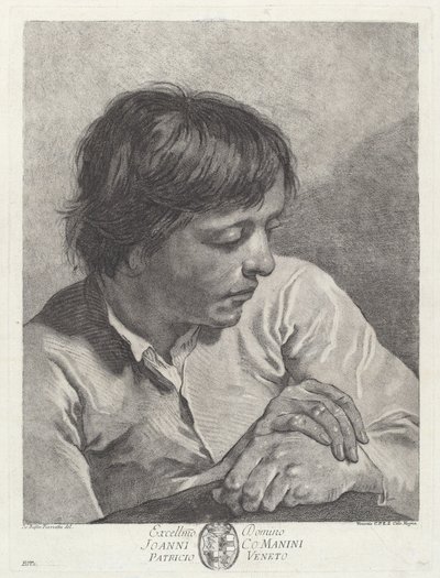 Młody mężczyzna ze skrzyżowanymi rękami autorstwa after Giovanni Battista Piazzetta Pietro Scattaglia and Innocente Alessandri