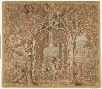 Putti zbierający wino i bawiący się koziołkiem autorstwa after Giulio Romano