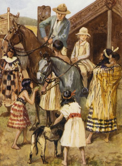 Odwiedzający w wiosce model Maori (Mow-ree) autorstwa after Gordon Frederick Browne