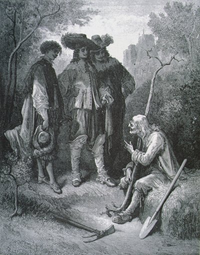 Ilustracja do Starca i trzech młodych mężczyzn z Bajek Jeana de La Fontaine