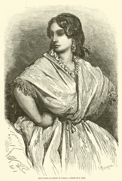 Młoda kobieta na targu w Walencji autorstwa Gustave after Dore