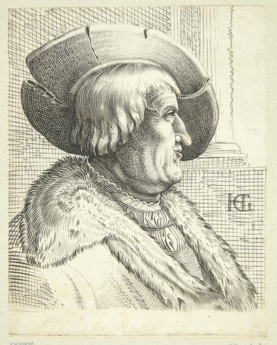 Fantasy portret starego mężczyzny w kapeluszu w profilu autorstwa after Hendrick Goltzius