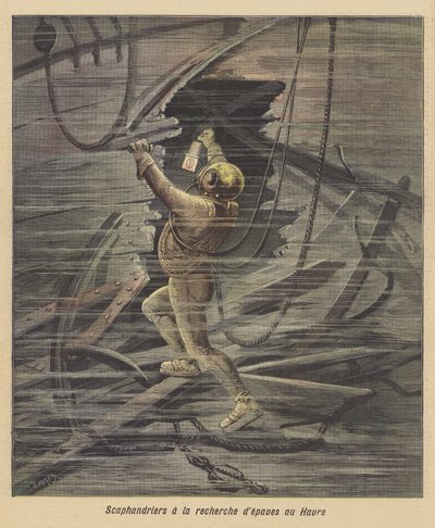 Nurkowie szukający wraku w Le Havre autorstwa after Henri Meyer