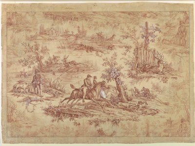 Kreskówka dla bawełnianych tkanin drukowanych, La Route de Jouy autorstwa after Horace Vernet