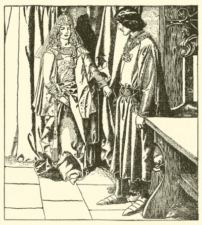 Królowa Morgana ukazuje się Sir Launcelot autorstwa after Howard Pyle
