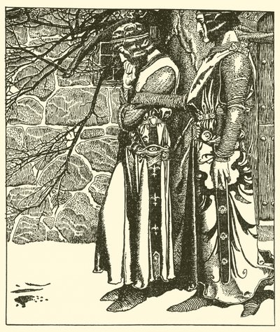 Sir Kay przerywa medytacje Sir Percivala autorstwa after Howard Pyle