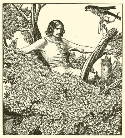 Sir Launcelot wspina się, by złapać sokoła damy autorstwa after Howard Pyle