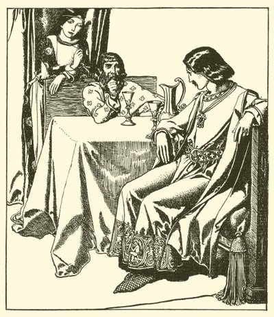 Sir Launcelot siedzi z Sir Hilaire i Croisette autorstwa after Howard Pyle