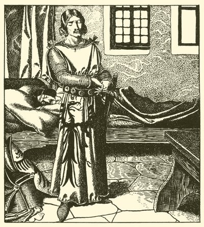 Sir Launcelot zabiera zbroję Sir Kay autorstwa after Howard Pyle