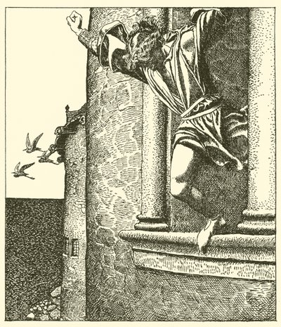 Sir Tristram wskakuje do morza autorstwa after Howard Pyle