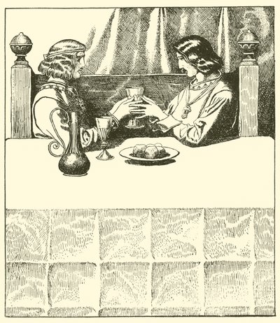 Sir Tristram siedzi z Sir Launcelot autorstwa after Howard Pyle