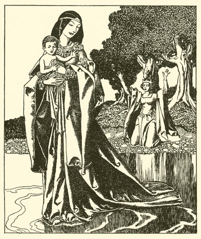 Lady Nymue zabiera Launcelot do jeziora autorstwa after Howard Pyle