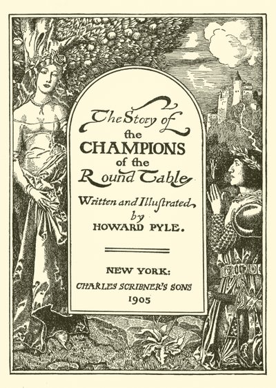 Strona tytułowa Historii Mistrzów Okrągłego Stołu autorstwa after Howard Pyle
