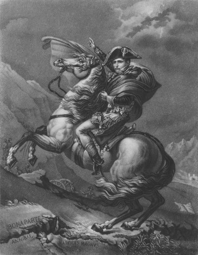 Napoleon Bonaparte przekraczający Alpy autorstwa after Jacques Louis David