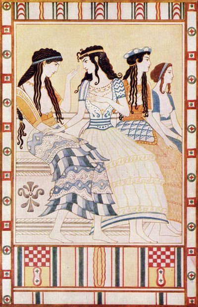 Damy dworu minojskiego, ilustracja z "Mitów Krety i Europy Przedhistorycznej" Donalda A. Mackenzie, opublikowana w 1917 r. autorstwa after John Duncan