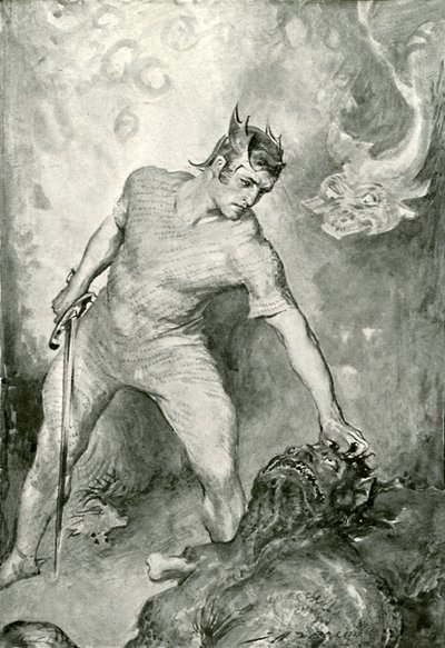 Beowulf odcina głowę Grendela autorstwa after John Henry Frederick Bacon
