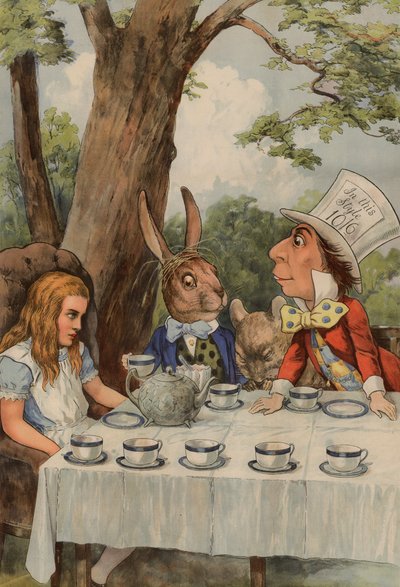Plakat przedstawiający The Mad Hatters Tea Party z Alicji w Krainie Czarów autorstwa after John Tenniel