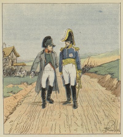 Idąc na wyspę Elba, Napoleon spotyka Augereau autorstwa after Louis Charles Bombled