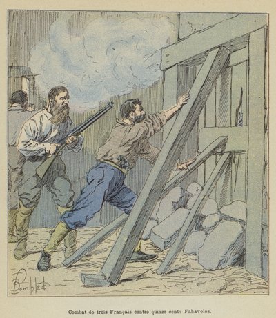 Walka trzech Francuzów przeciwko 1500 Fahavolos autorstwa after Louis Charles Bombled